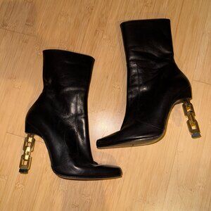 Charles Jourdan Black Metal Chain Heel Boots RARE